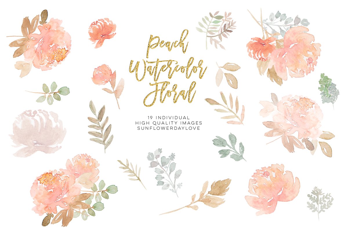 Watercolor Flower Peach Clipart.