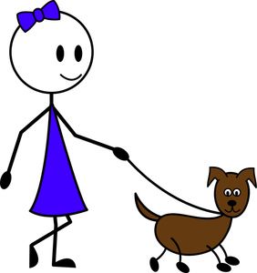 Dog On Leash Cartoon Clipart Image: Cartoon Stick Figure Girl.