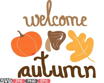 Welcome Autumn Fall Happy Word Art clipart Pumpkins leaf holiday pumpkin  450s.