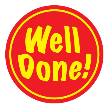 \'Well done\' sticker.