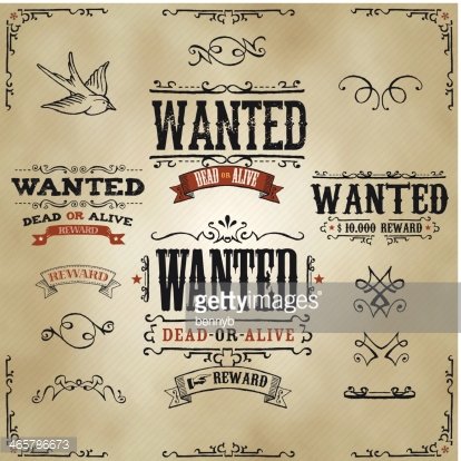 Wanted Vintage Western Banners Clipart Image.