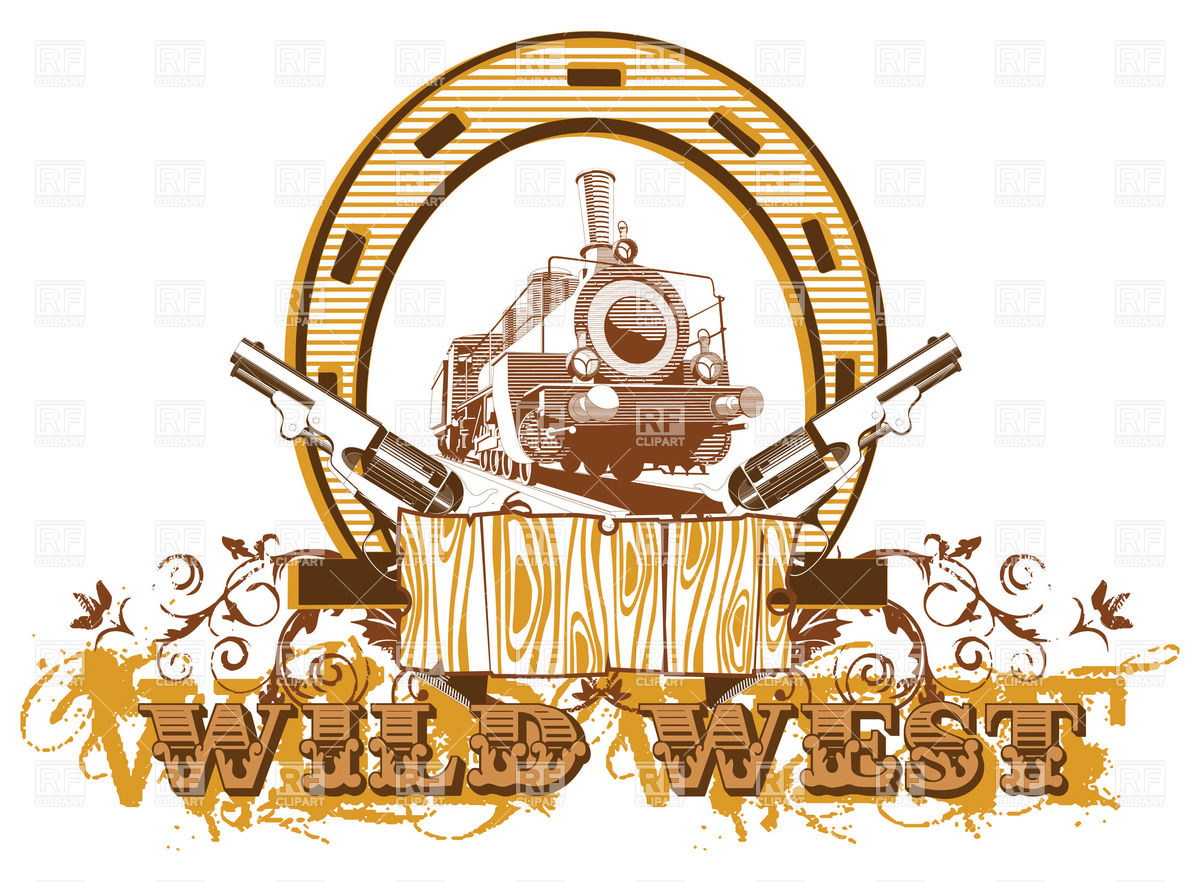 Wild west theme with locomotive and guns Stock Vector Image.