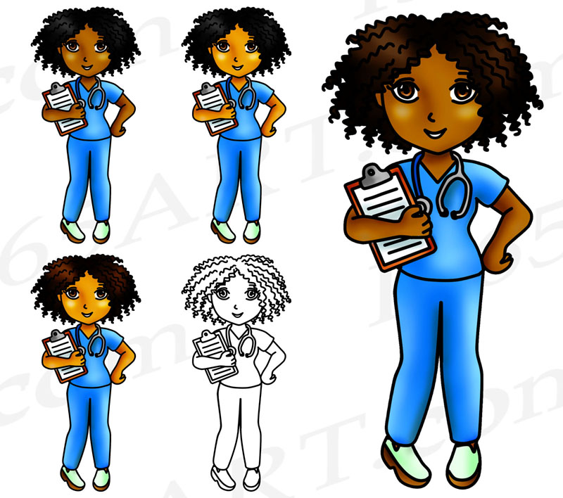 Black Nurse Clipart, Cute Nurse Girls PNG Download.