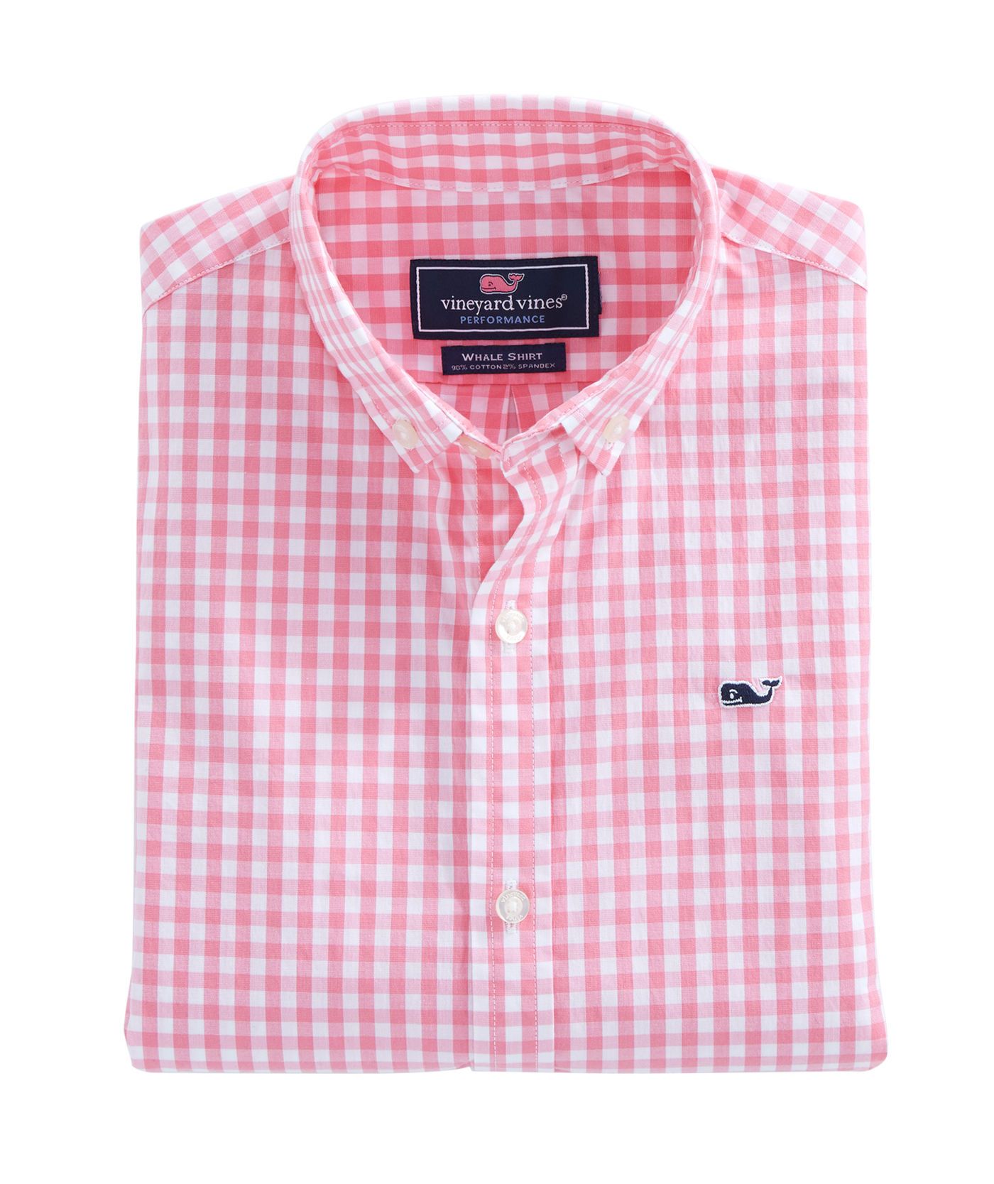 Boys Carleton Gingham Stretch Whale Shirt.