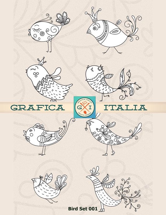 20 Doodle Bird Clip Art Whimsical Birds Digital Clipart.