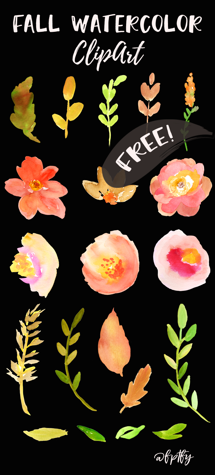 Free Fall Watercolor Floral Clip Art.