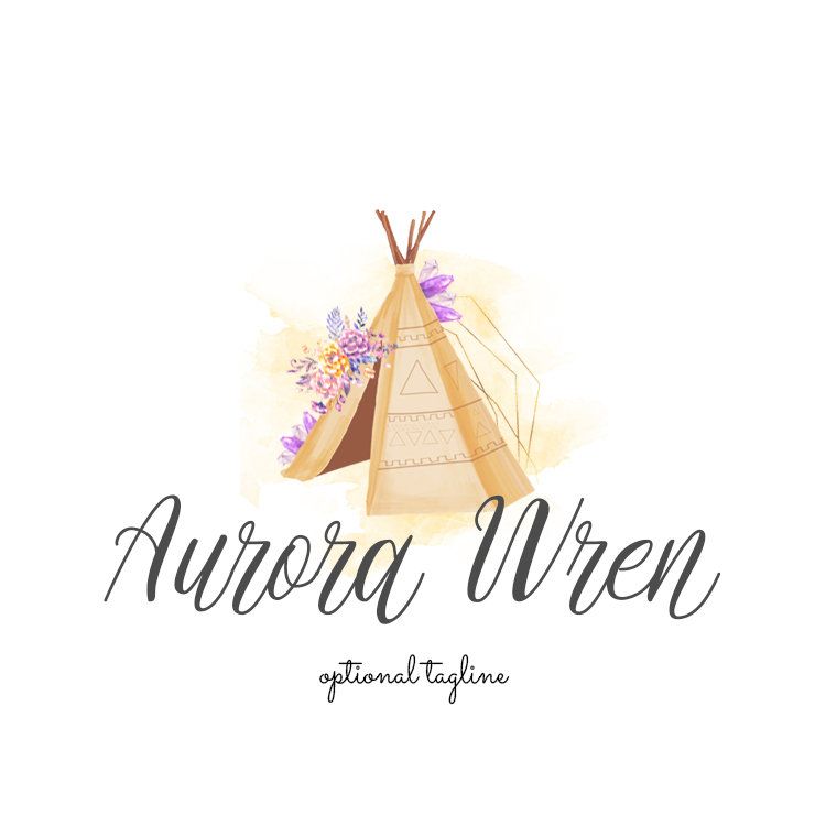 Bohemian logo design, teepee logo, crystal logo, floral logo.