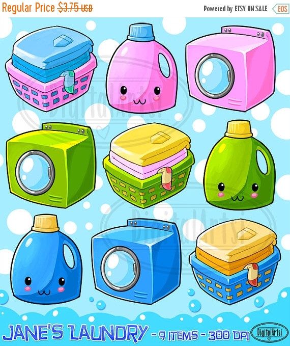 Kawaii Laundry Clipart.