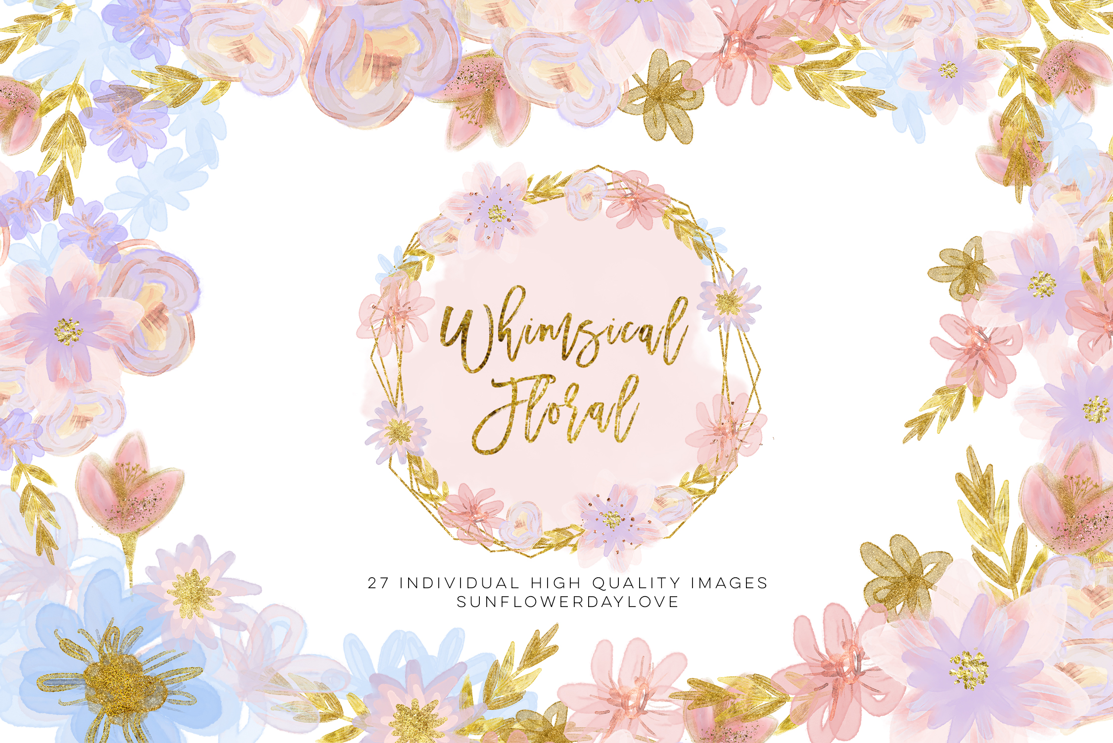 Pastel Floral Clipart,Whimsical winter Floral Clip Art.