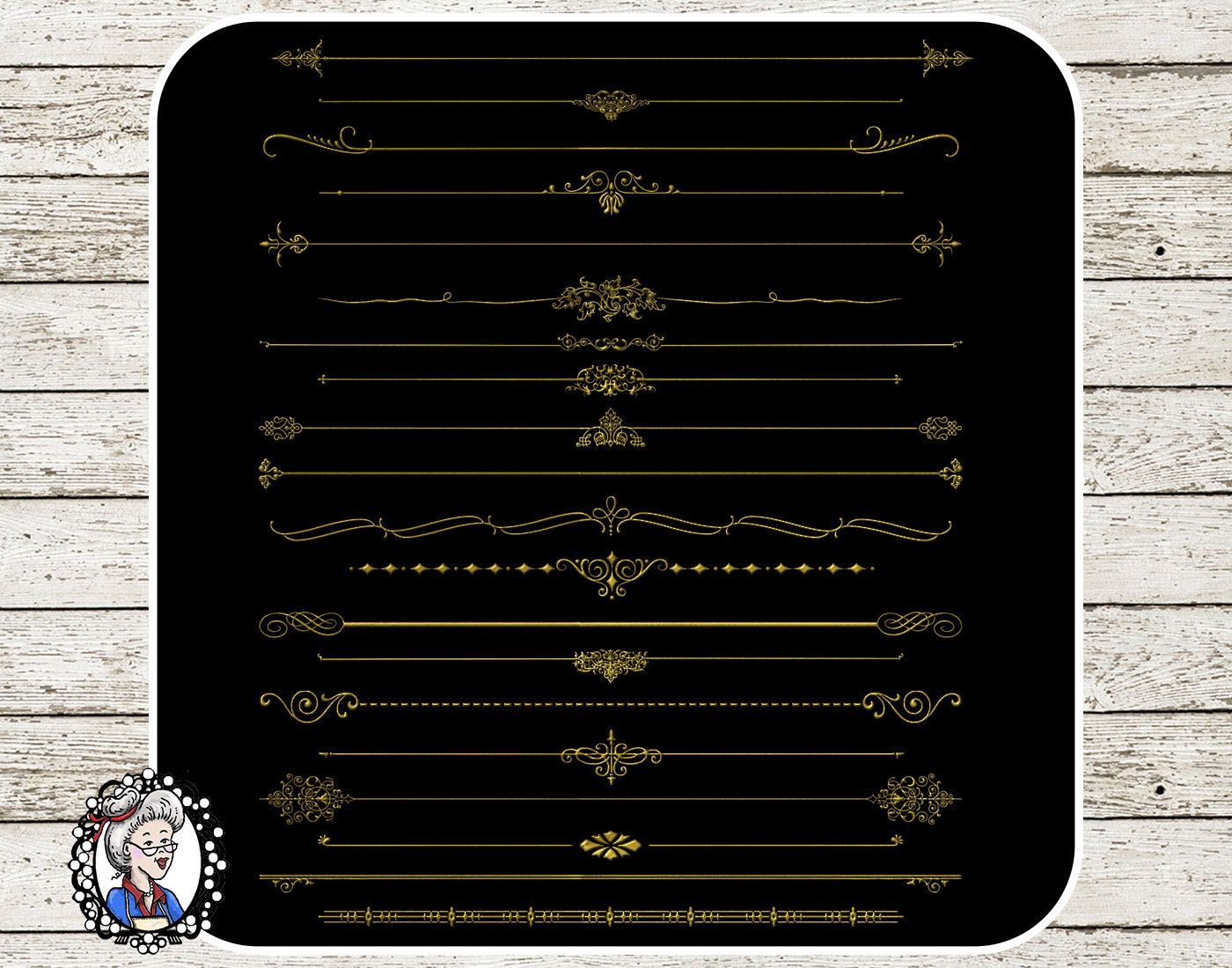 Clipart: Text Divider in Black / Gold / Silver Ornaments.