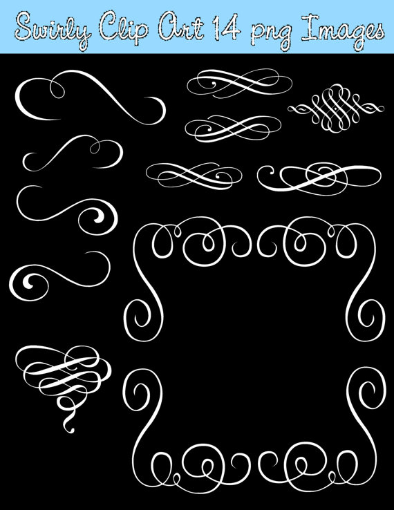 White Chalkboard Swirly Flourish Swirls Wedding Clipart INSTANT.