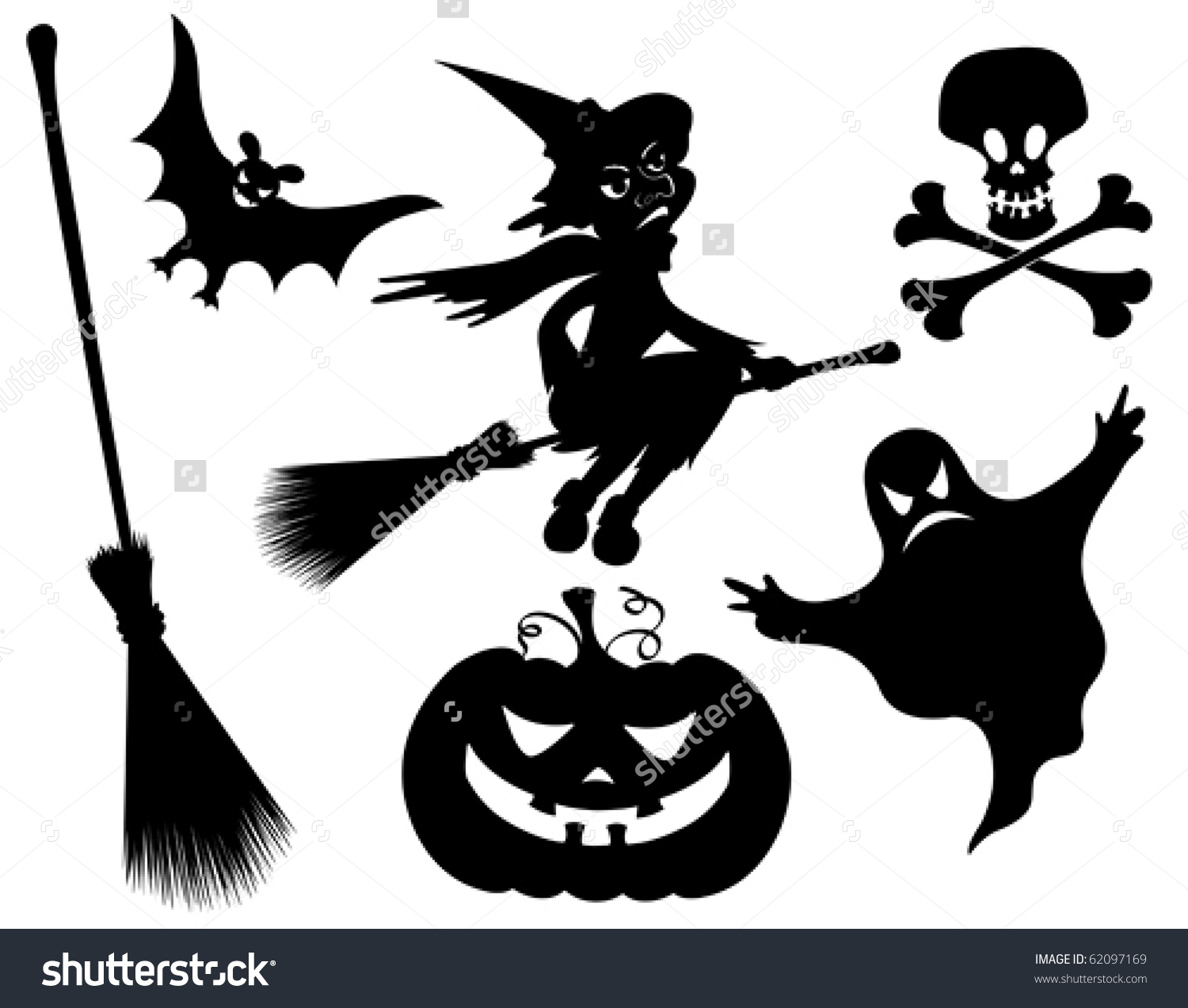 Halloween Silhouettes Witch Pumpkin Witches Broom Stock Vector.