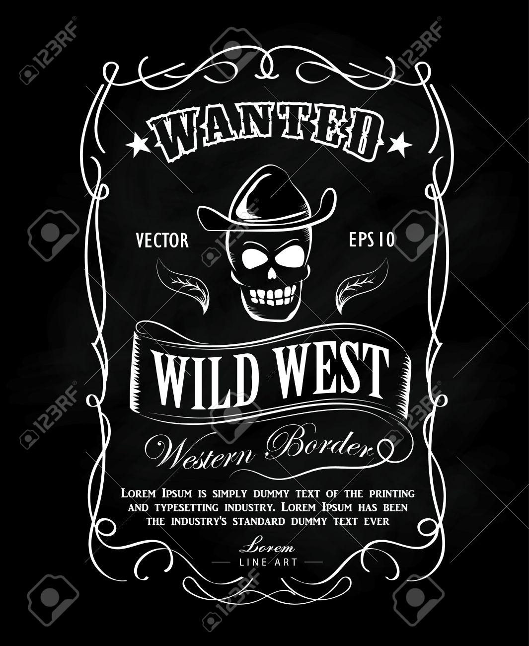 Vintage frame label blackboard hand drawn western border vector...