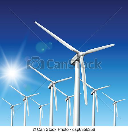 Clip Art Vector of Wind turbines.