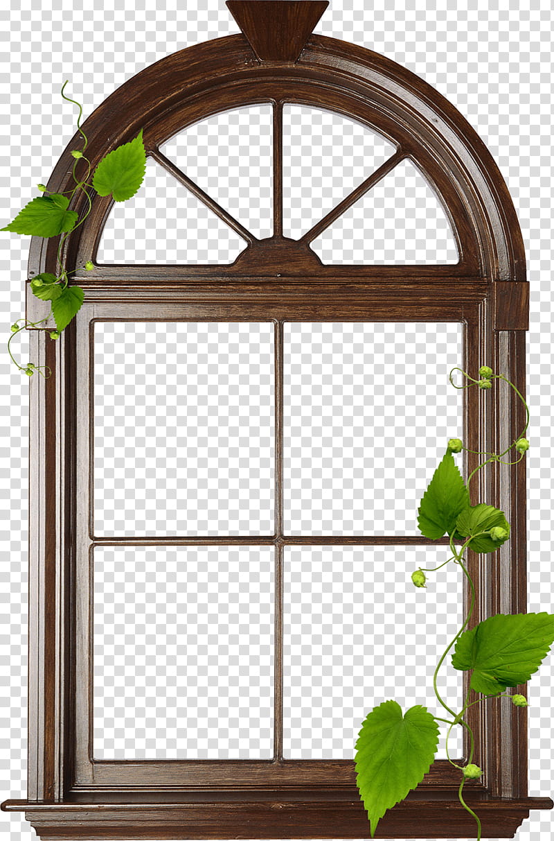 brown wooden arch glass window transparent background PNG.