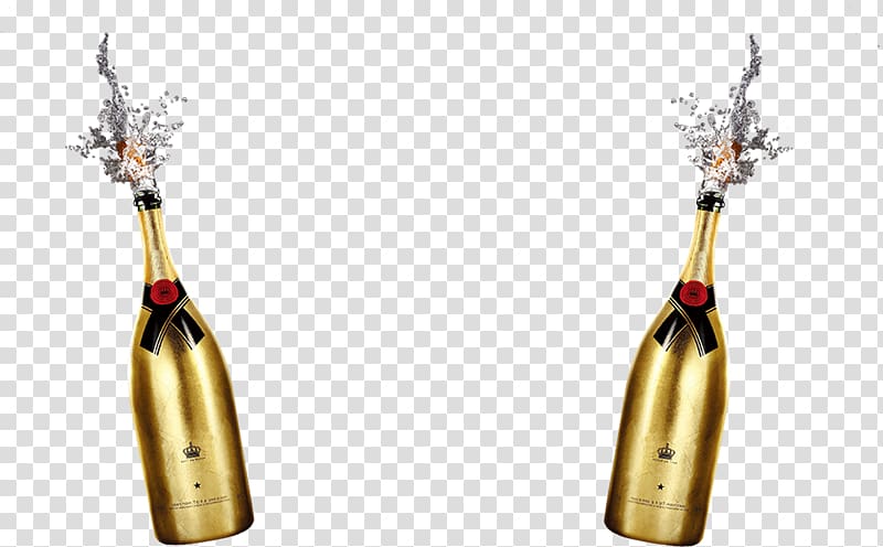 Two wine bottles illustration, Red Wine Champagne Beer.