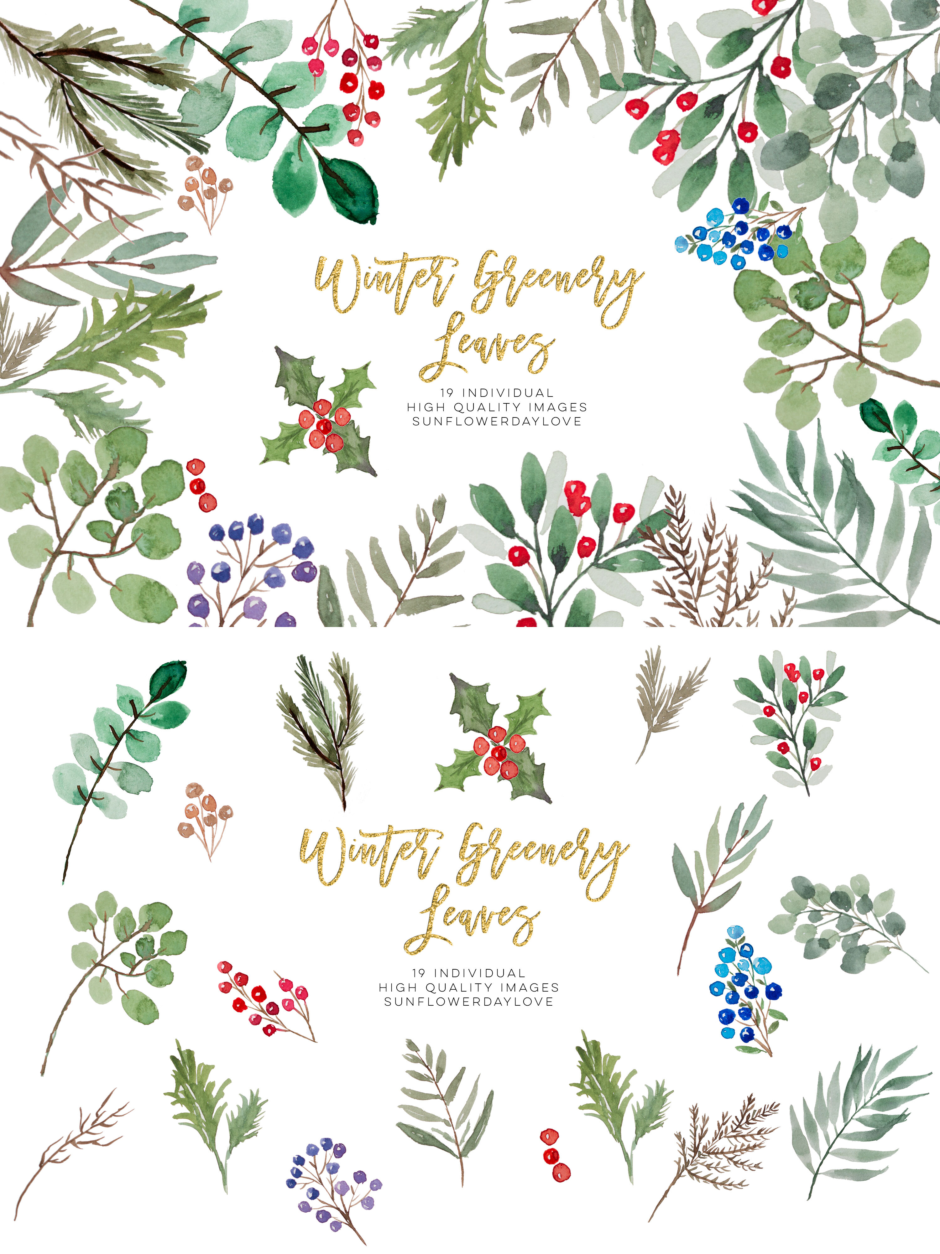 winter greenery leaves clipart, Christmas Leaves By.