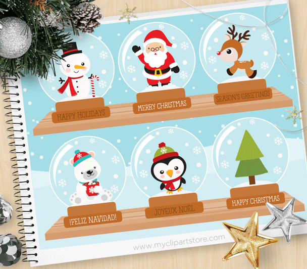 Christmas Snow Globes Clipart.