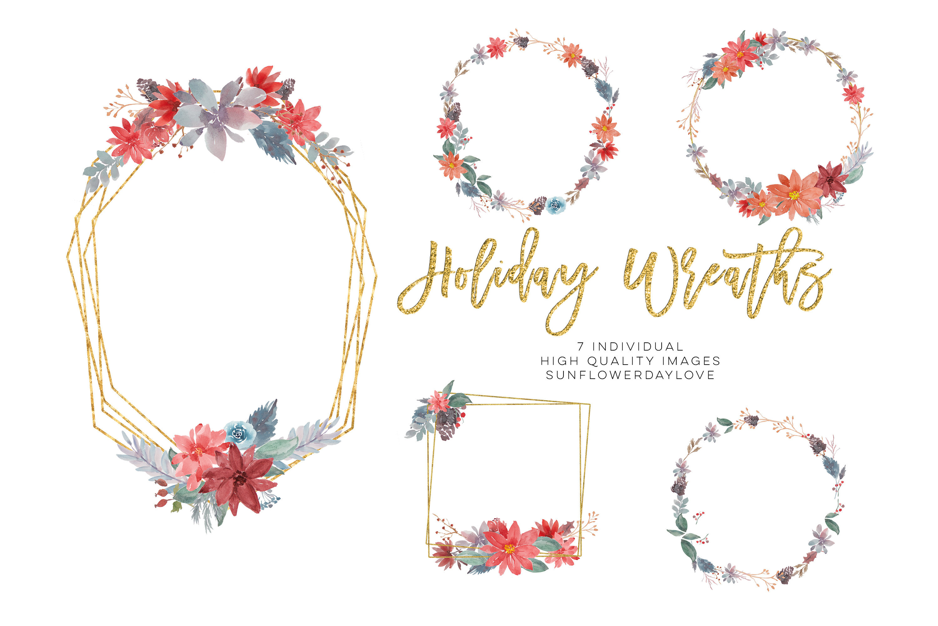 Christmas watercolor wreath, winter clipart wreath png.