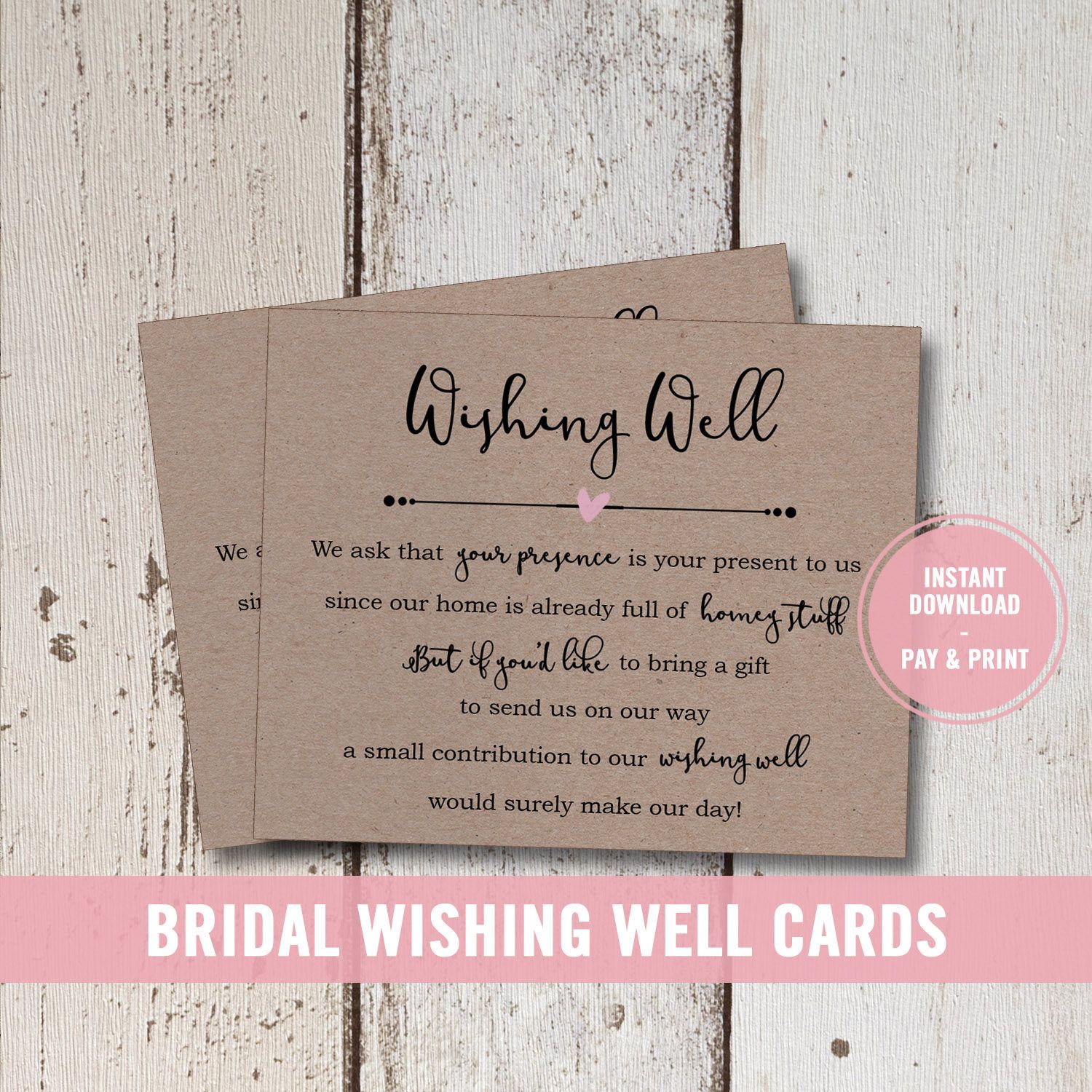 Wedding Wishing Well Card Printable, Bridal Shower Wishing.