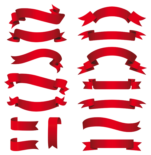 Simply red ribbon vector banners set 02 free download.