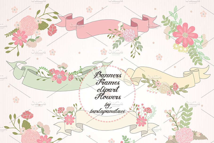 Wreath banner flower clipart.