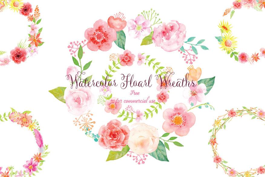 Pink Floral Wreaths for instant download, watercolor clipart, wreath  printable, free commercial use.