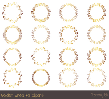 Gold borders and frames clipart, Round gold wreath clipart, Golden circle  frame.