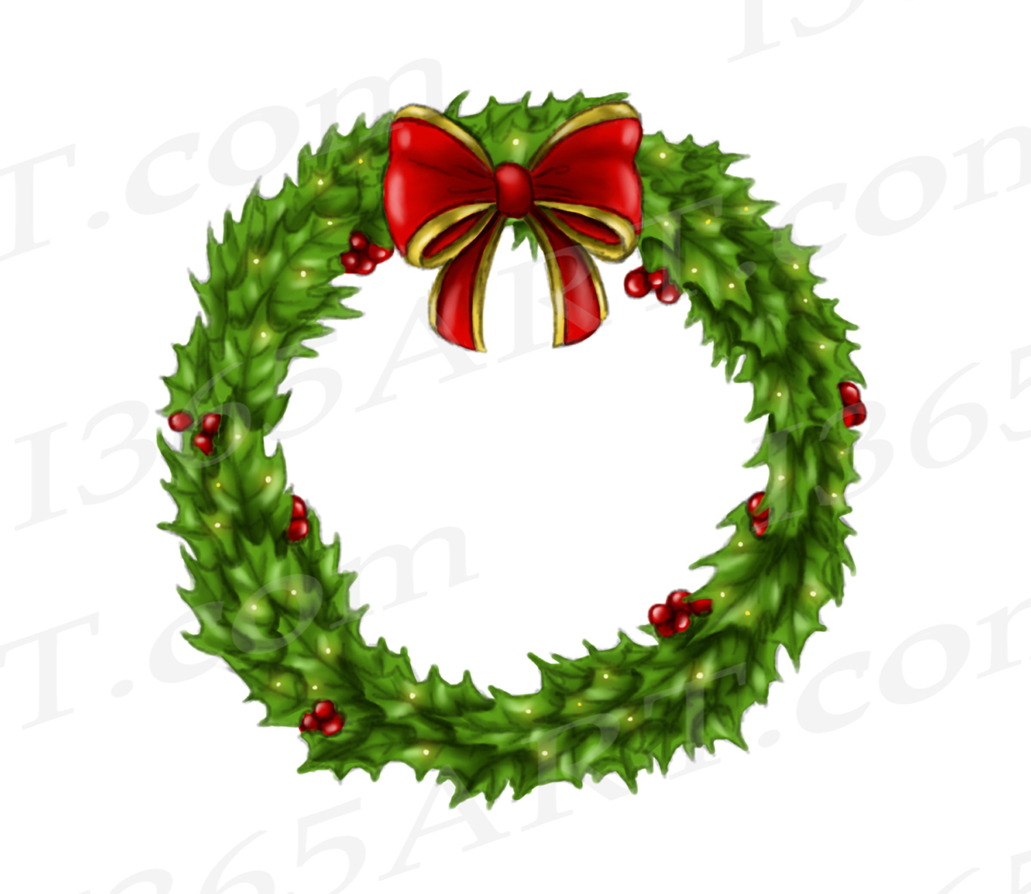 Holly Wreath Clipart, Watercolor Wreath Clip Art Graphic.