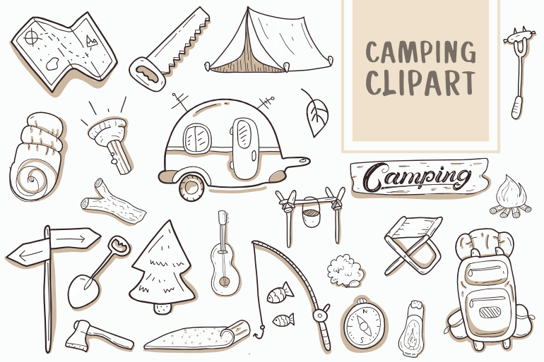 Camping Clipart Icons Set Bundle hand drawn Vector t shirt design.