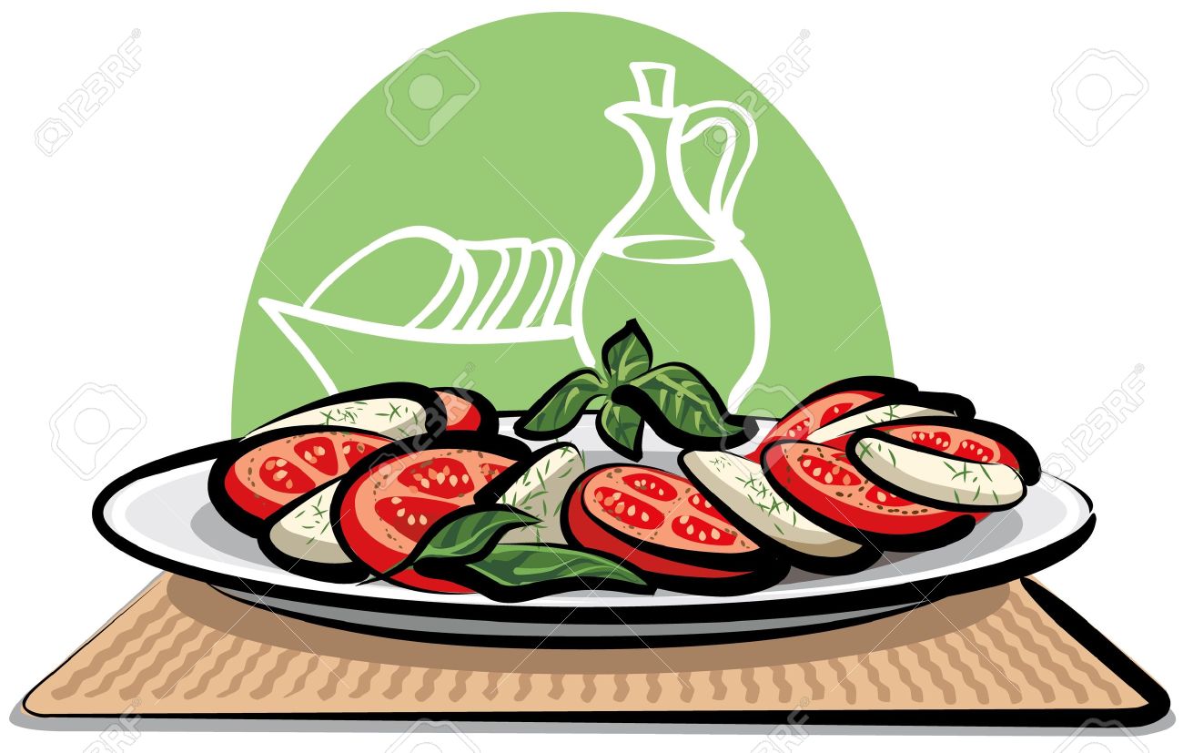 Salad With Tomatoes And Mozzarella Royalty Free Cliparts, Vectors.