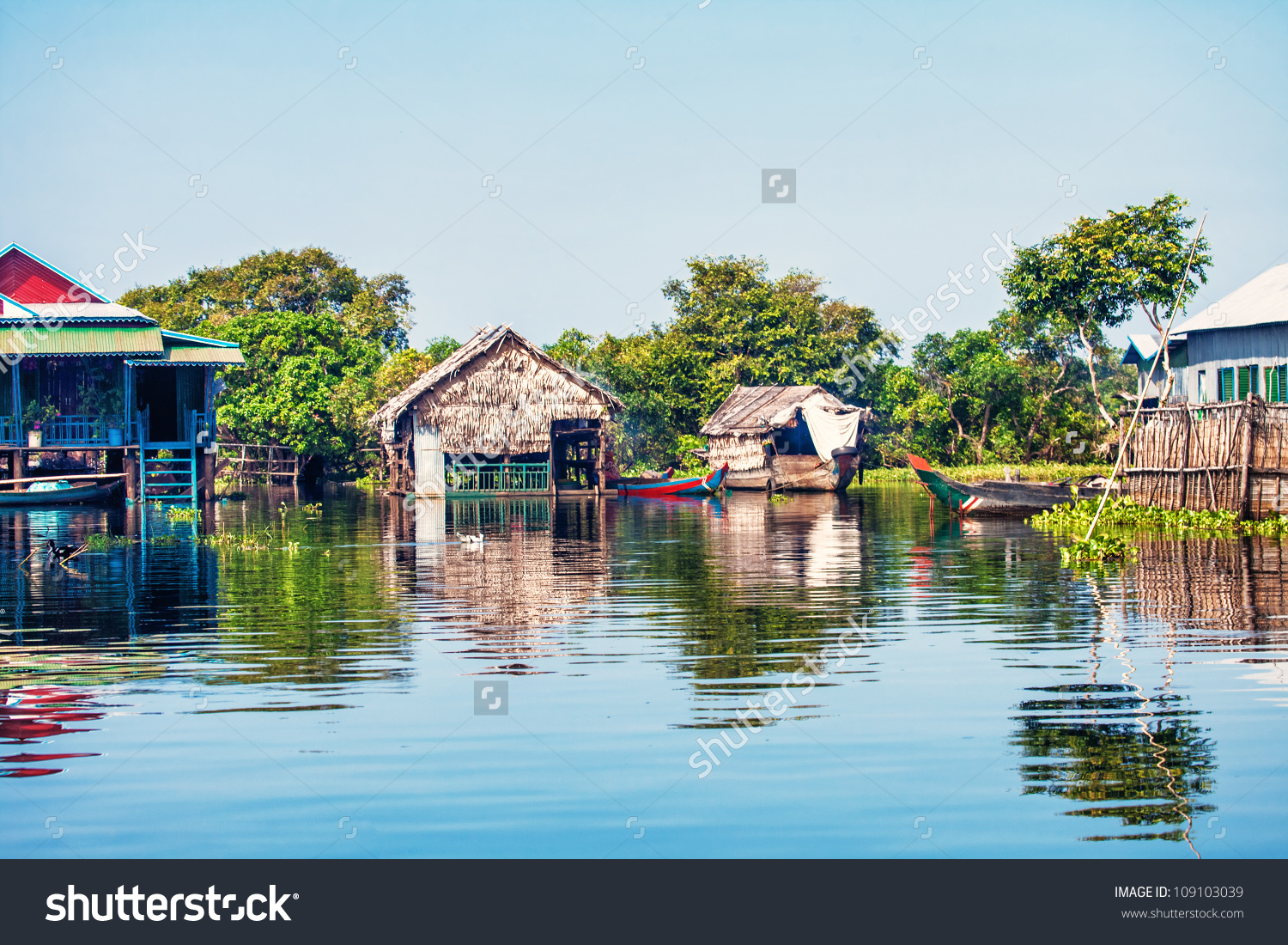 The Village On The Water. Tonle Sap Lake. Cambodia Stock Photo.