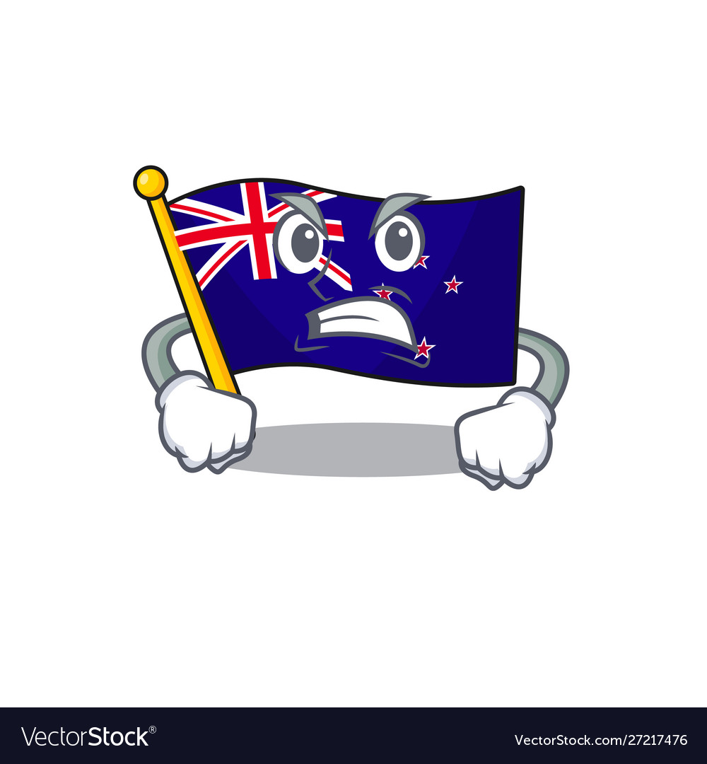 Angry flag new zealand with cartoon shape.