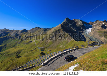 Cabrio Car On Mountain Road At Hochalpenstrasse, Hohe Tauern.