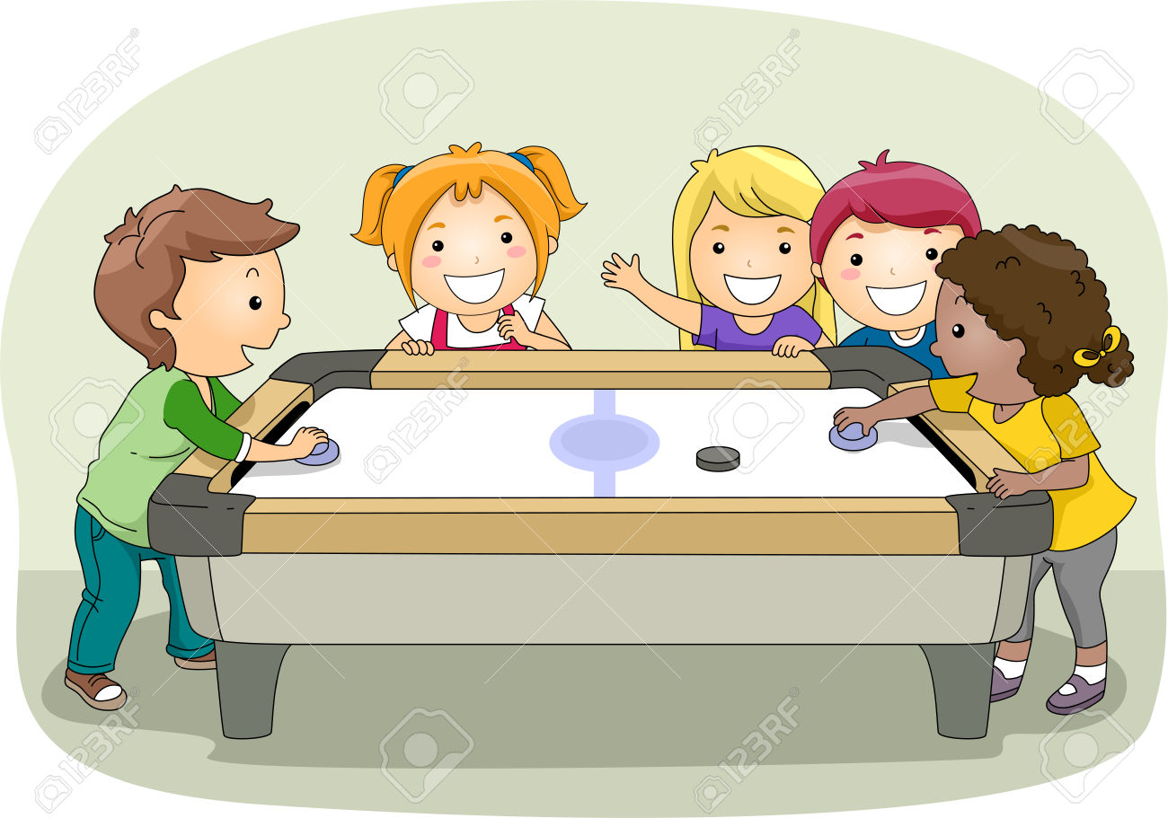 Illustration Of A Group Of Kids Playing Air Hockey Stock Photo.