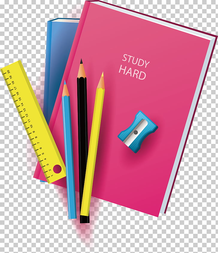 Paper Notebook, Study hard and take notes, book, pencils.