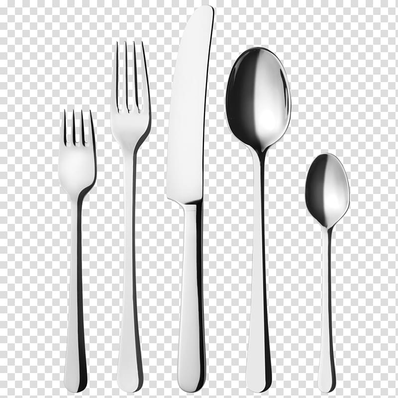 Gray stainless steel forks, knife, and spoons on focus.