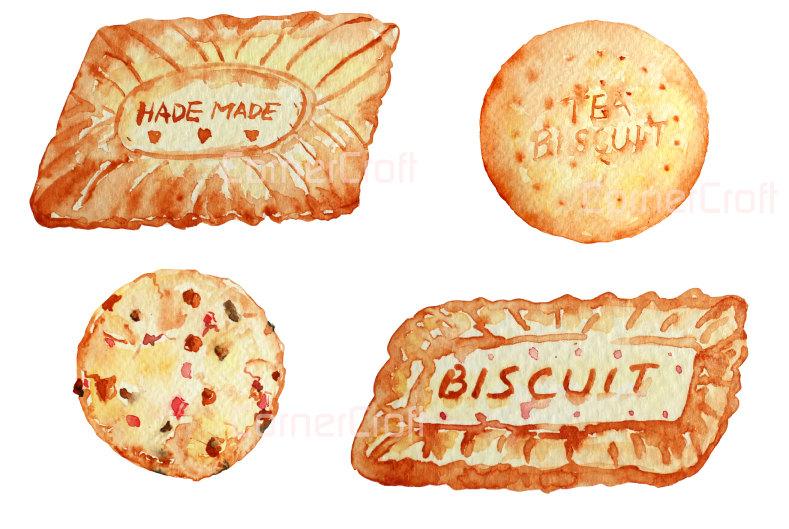 Digital watercolour biscuits and tea pot set instant.