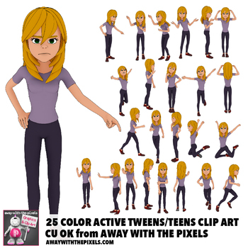 25 Youth Teen Actions Clip Art, Commercial Use OK, Teenage Secondary Clipart.