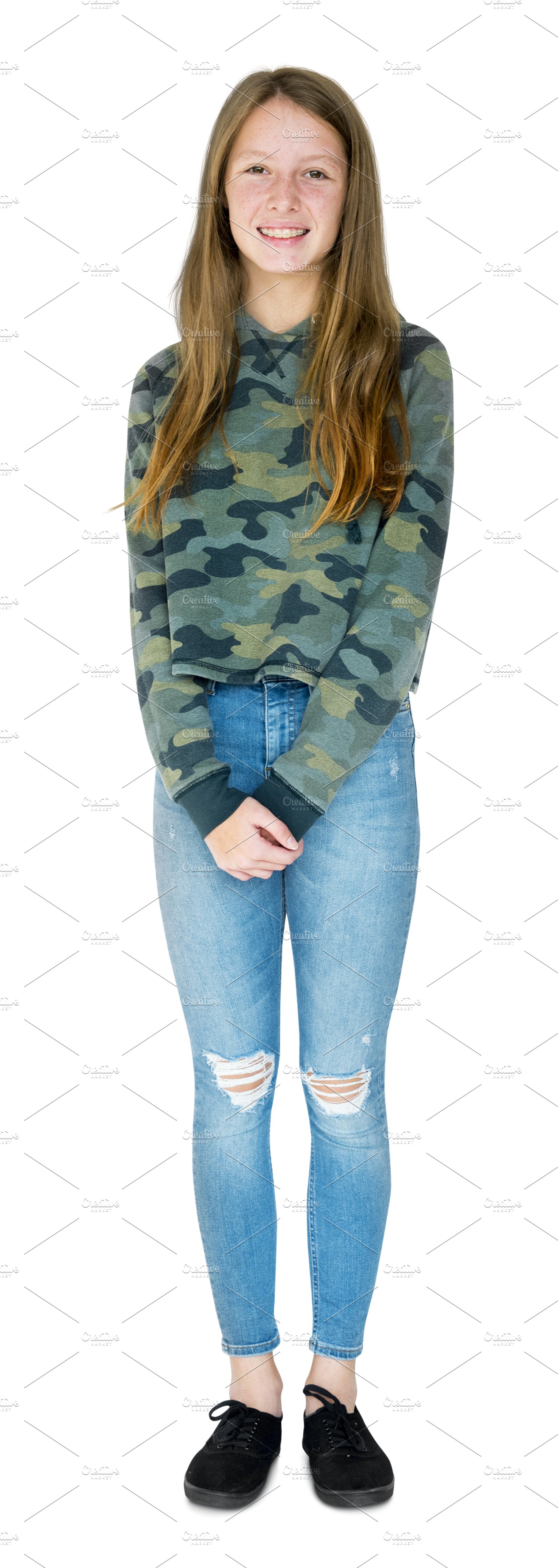 Teenage girl smiling (PNG).