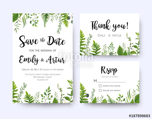 Wedding invite, invitation menu rsvp thank you card vector.