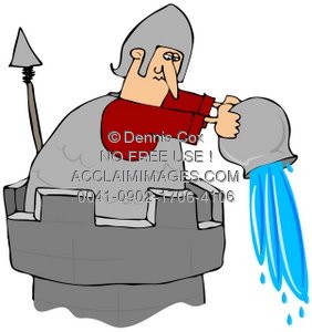 Clipart Illustration: Guarding The Castle with Boiling Oil.