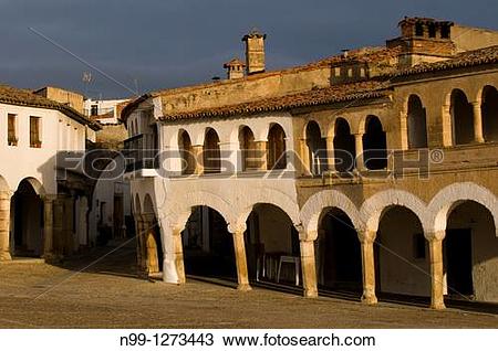 Stock Photo of Village of Garrovillas, Plaza Major, covered.