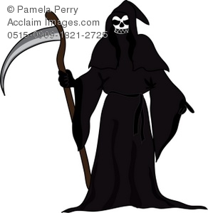 Clip Art Illustration of the Grim Reaper With a Skull Face.