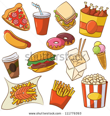 Junk food vs healthy food clipart.