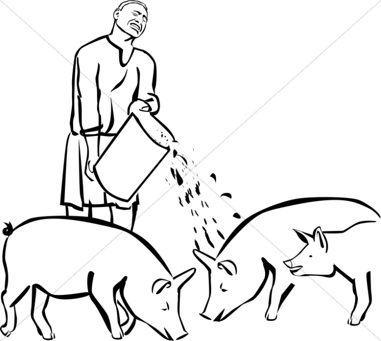 Prodigal Son Feeding Pigs Clipart.