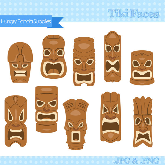 Tiki Mask Clipart, tiki faces clipart, tiki statues clip art.