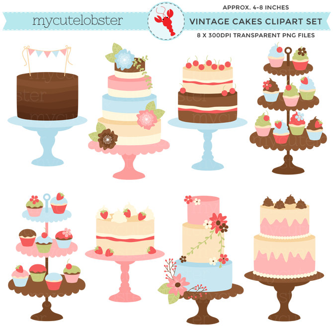 Pretty Vintage Cakes Clipart Set.