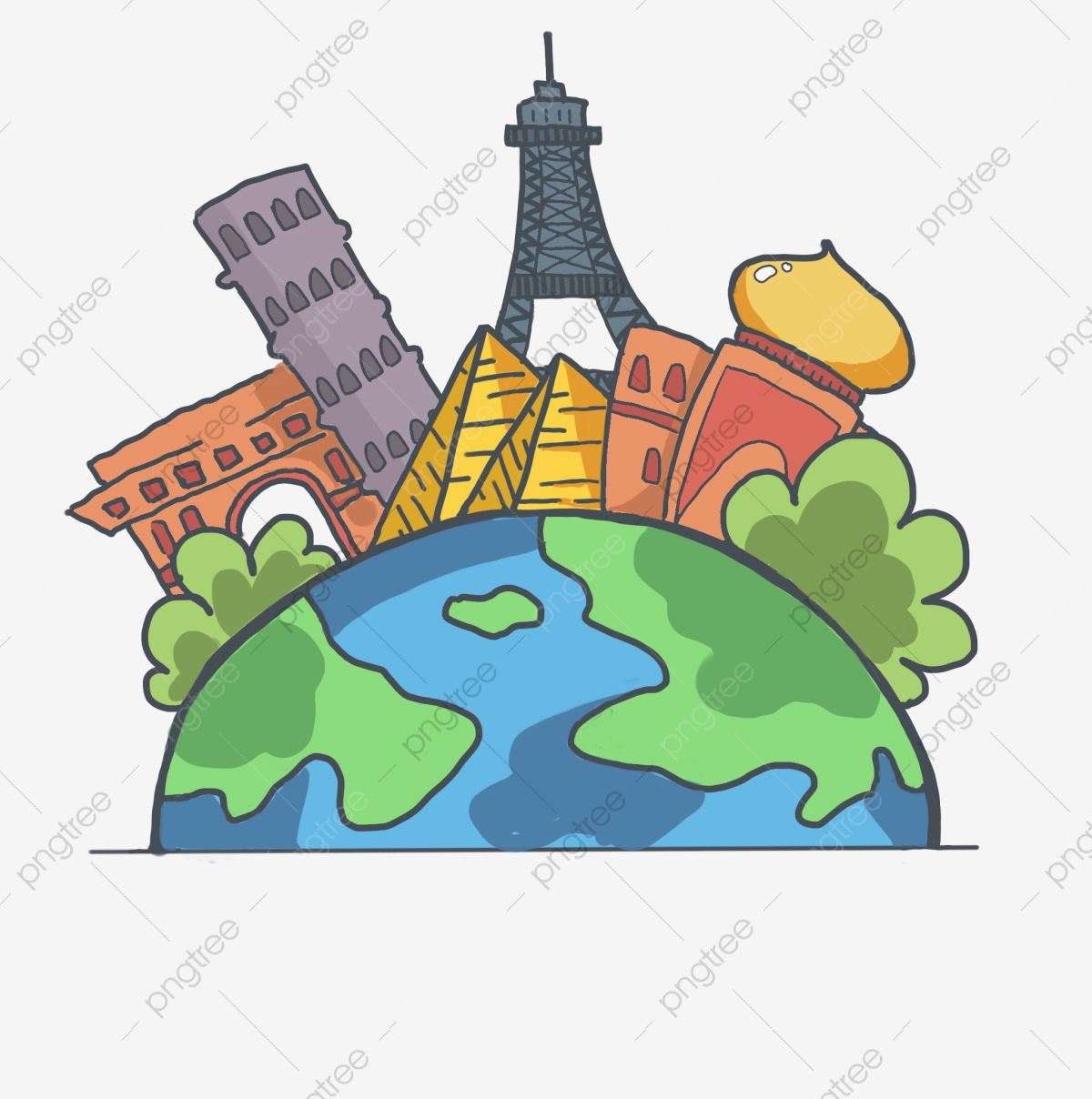 Travel Theme Travel Around The World Cartoon Illustration.