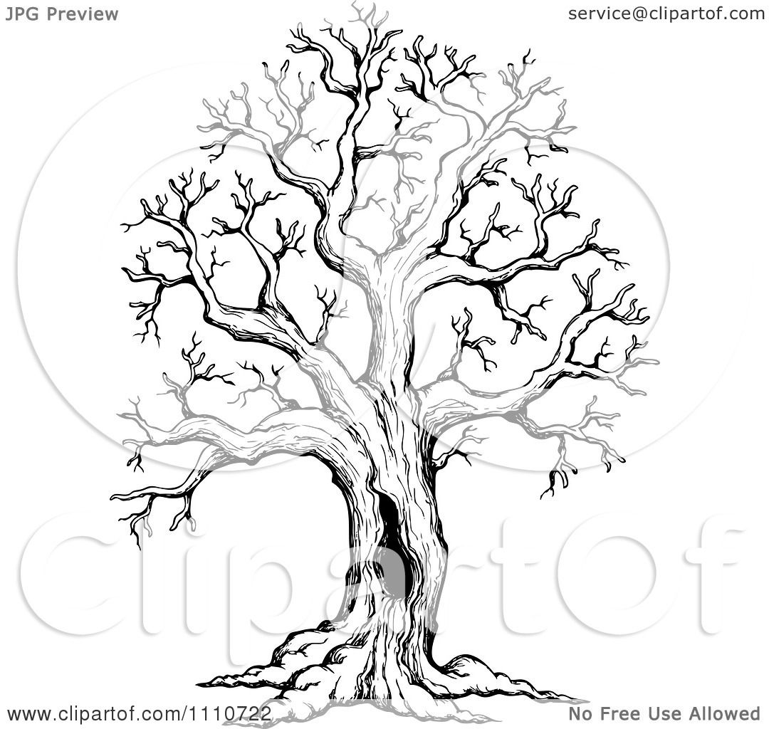 Clipart Black And White Sketched Hollow Bare Tree.